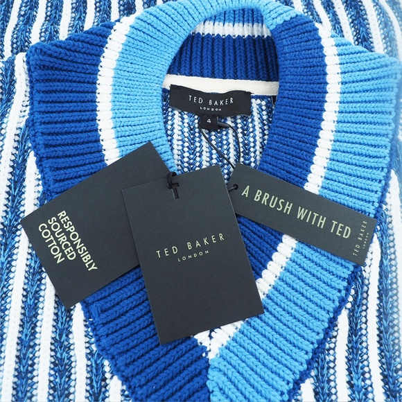 Ted Baker London Redclif Relaxed Fit Stripe V-Neck Cricket Sweater - Picture 8 of 9